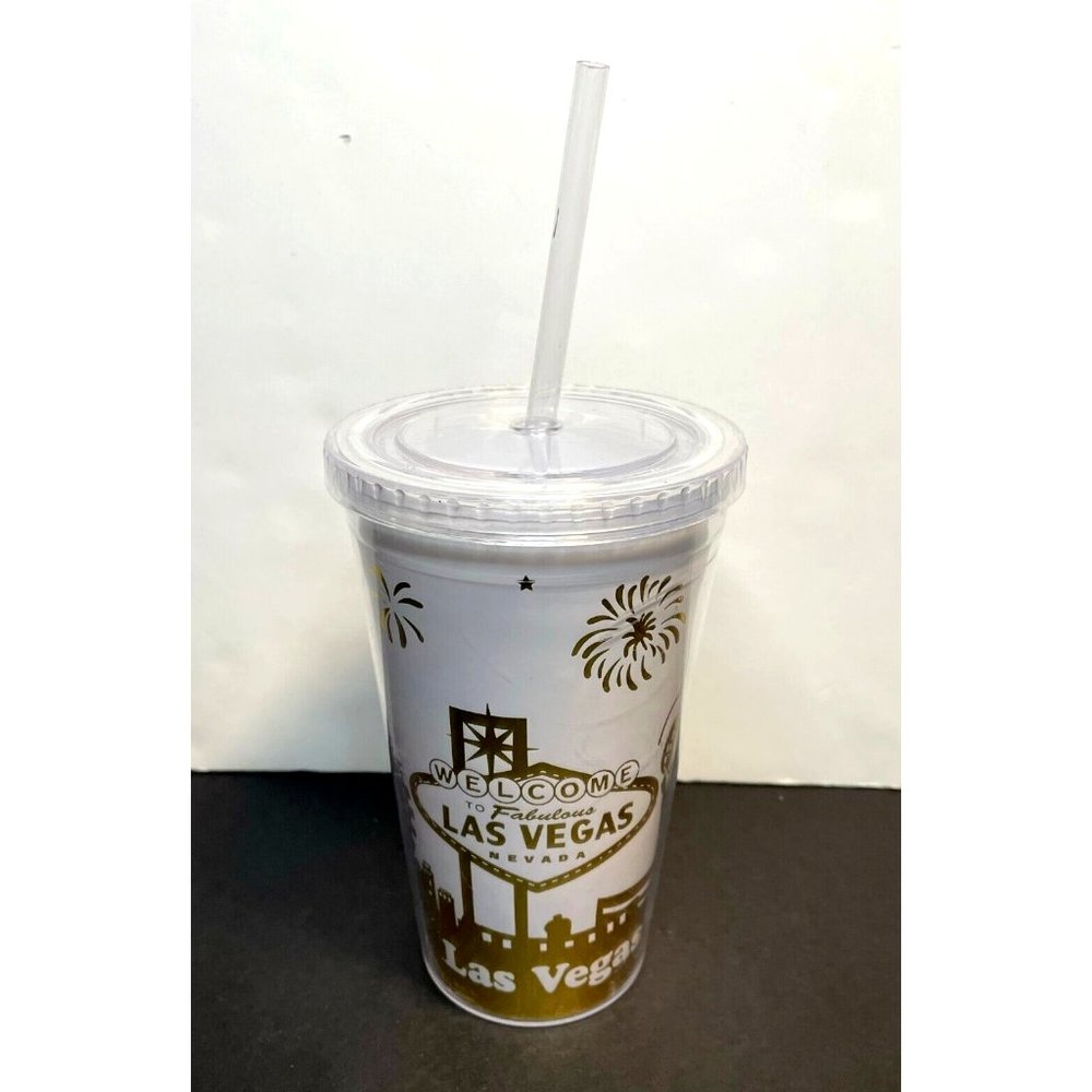 Las Vegas tumbler souvenir travel cup lid straw 6 1/2"